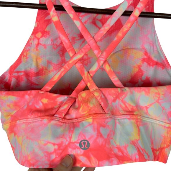 Lululemon Energy Sports Bra High Neck Long Line Shibori Pink Yellow Women's 8 - Picture 5 of 7